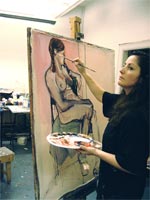 Jackie Weir painting model Helena.