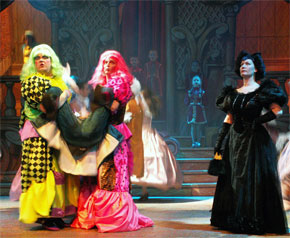 Harlow Playhouse. Cinderella Design - Malvern Hostick Copyright ©. James Miller (Fatima.) Stuart Simpson (Fanny.)