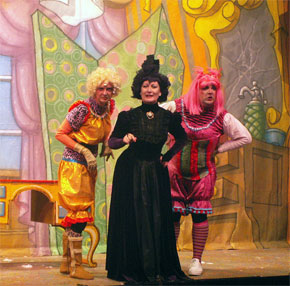 Harlow Playhouse. Cinderella Design - Malvern Hostick Copyright ©. Stuart Simpson (Fanny). Samantha Churchill (Wicked Stepmother). James Miller (Fatima). Malvern Hostick. Cinderella.