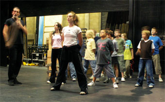 Harlow Playhouse. Oliver Design - Malvern Hostick Copyright ©. Rehearsal. Phyllida Crowley-Smith (Choreographer) rehearses Be Back Soon.