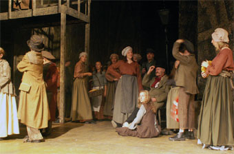Harlow Playhouse. Oliver Design - Malvern Hostick Copyright ©. Technical rehearsal. Paddington Green Market.